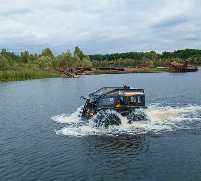 Extreme tour to the Zone by an all-terrain vehicle “Sherp”